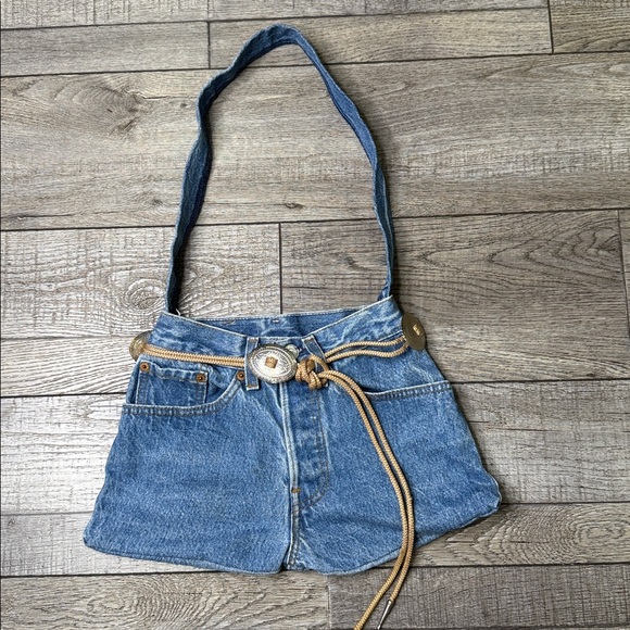 Vintage Levi Shoulder Handmade Bag with Rope Detail - Picture 1 of 8